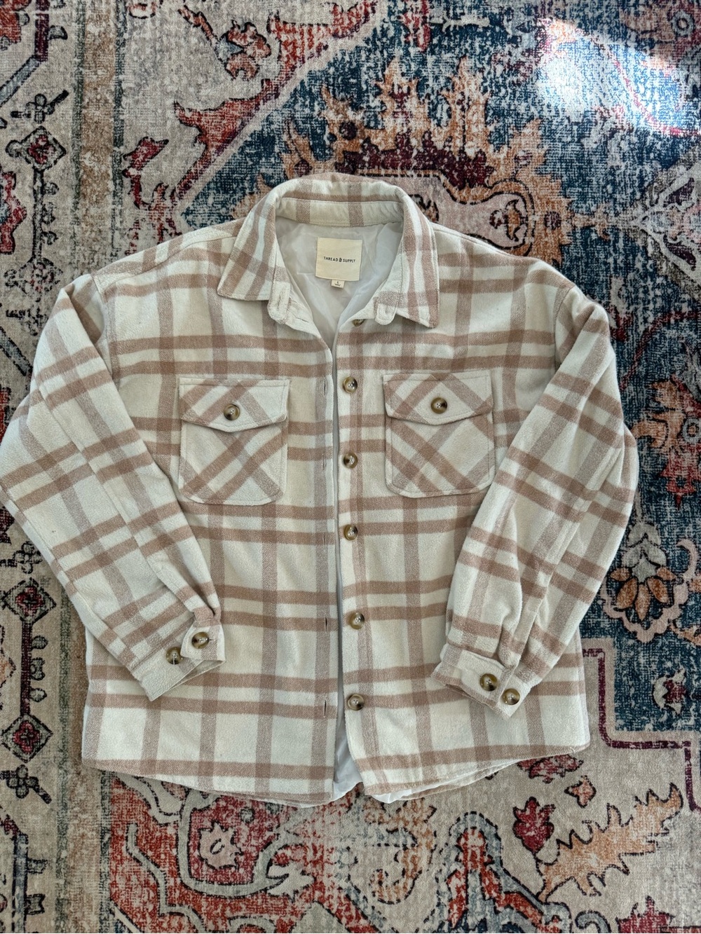 Thread & Supply Cream and Tan Plaid Shacket